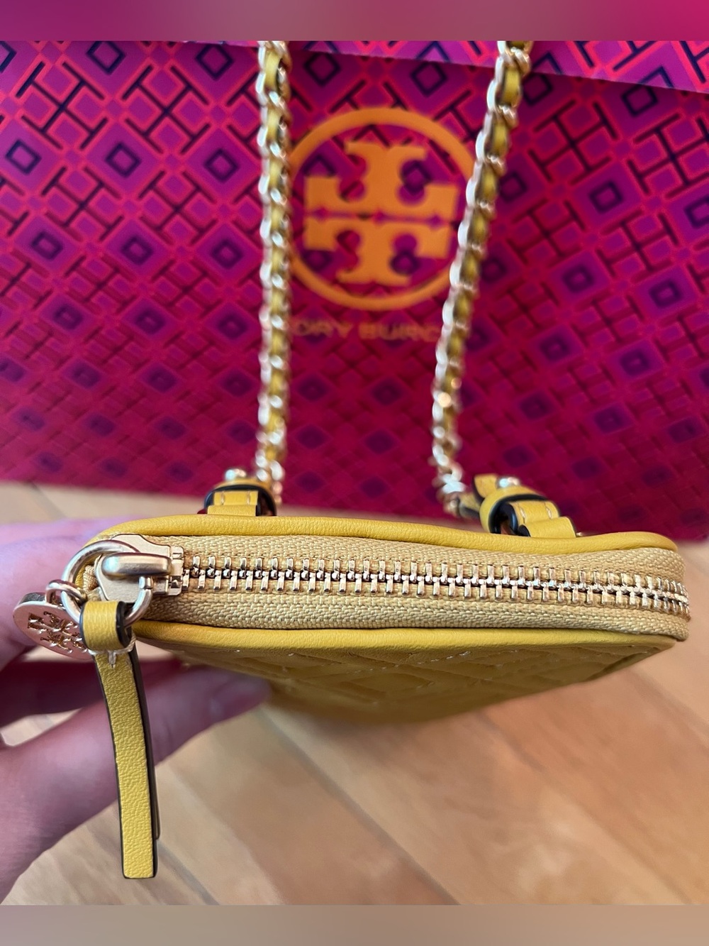 Tory Burch Yellow Leather Fleming Phone Crossbody Bag - Picture 7 of 12